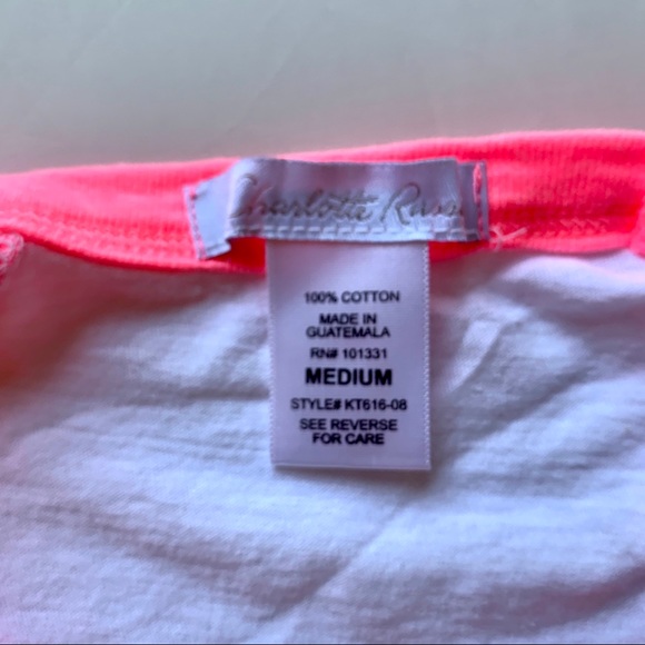 Baseball style t shirt Neon pink and white ringer tee Juniors Medium - Picture 5 of 6